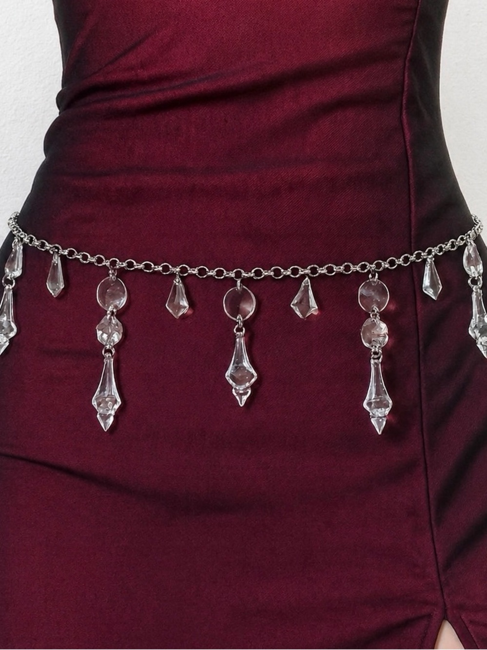 Silver bohemian transparent crystal Geometric body waist chain